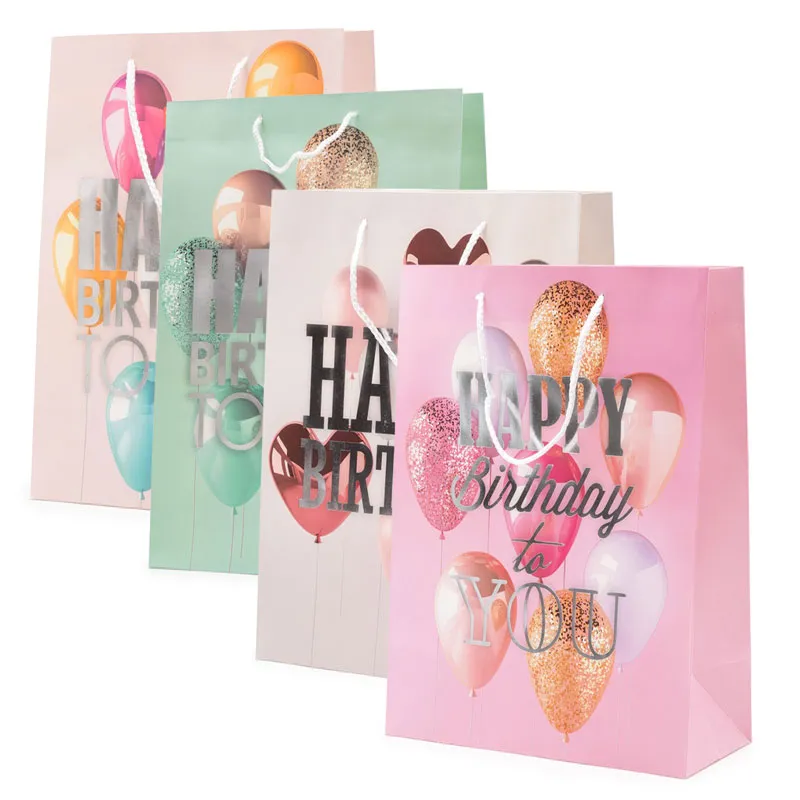 Vrečka darilna, 44x31x12cm, baloni, Happy Birthday to you, sort.