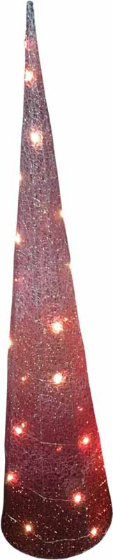 Božična dekoracija, stožec z LED lučko, belo/rdeč, na baterije, 24x24x100cm