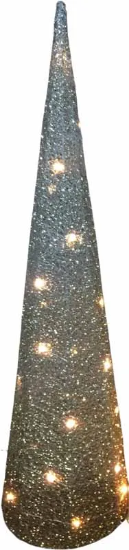 Božična dekoracija, stožec z LED lučko, srebrno/zlat, na baterije, 18.5x18.5x80cm