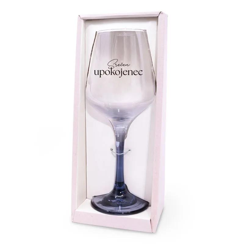 Kozarec za vino, Srečen UPOKOJENEC, 350ml, v darilni embalaži