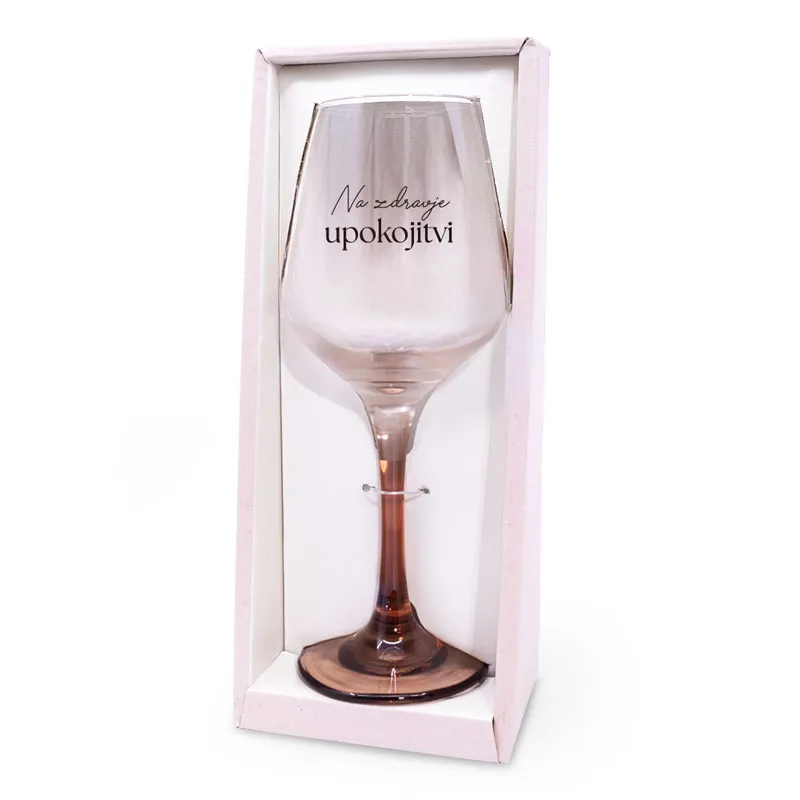 Kozarec za vino, Na zdravje UPOKOJITVI, 350ml, v darilni embalaži