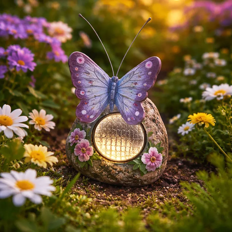 Vrtna figura, metulj, s solarno lučko, polimasa, 9.5x7x11cm, sort.