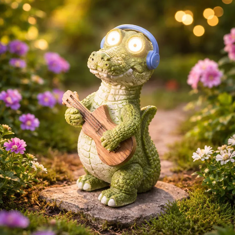 Vrtna figura, krokodil, s solarno lučko, MGO, 28x18x40cm, sort.