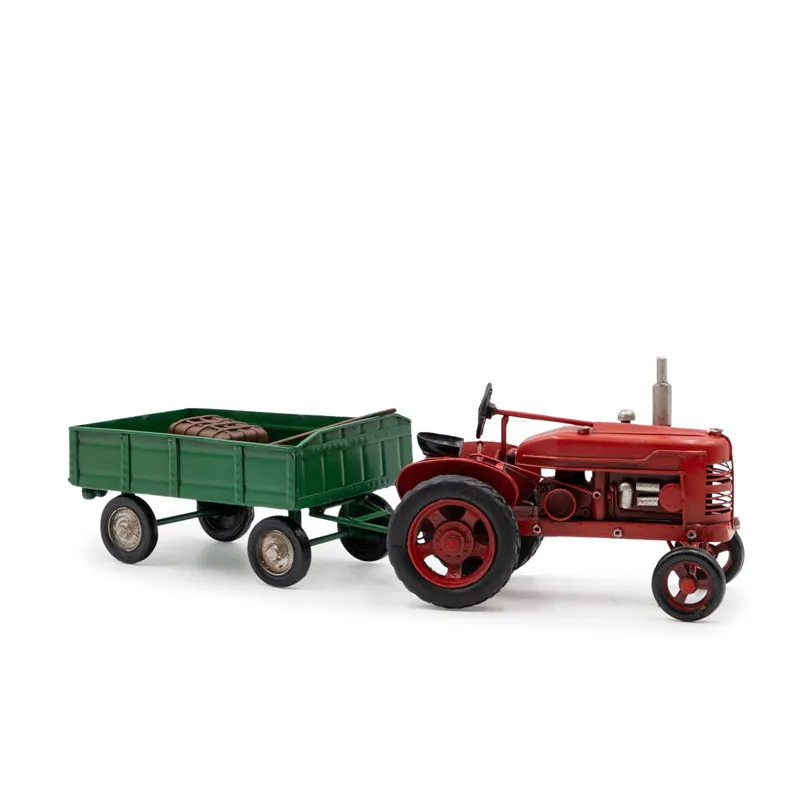 Traktor rdeč s prikolico, kovina, 33x10x11cm