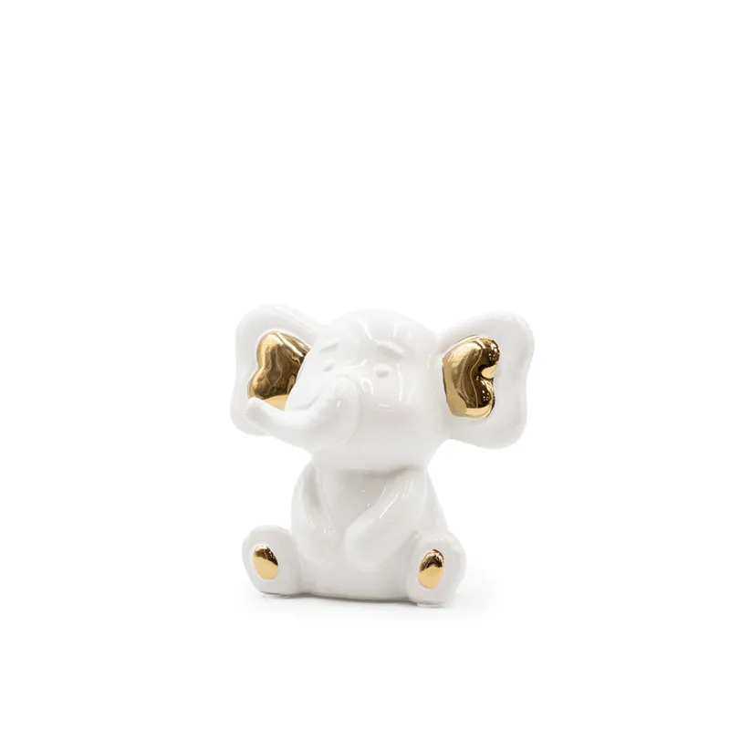 Slon sedeč z zlatimi ušesi, kitajski porcelan, 16x10x15cm
