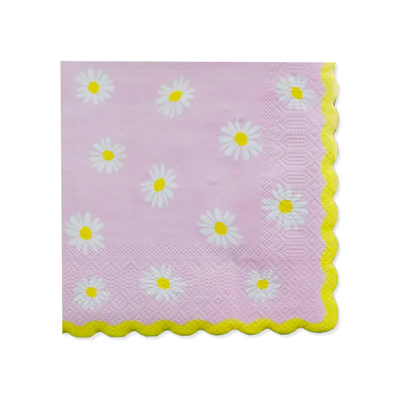 Serviete papirnate, roza, marjetice, rumeni rob, 33x33cm, 20/1