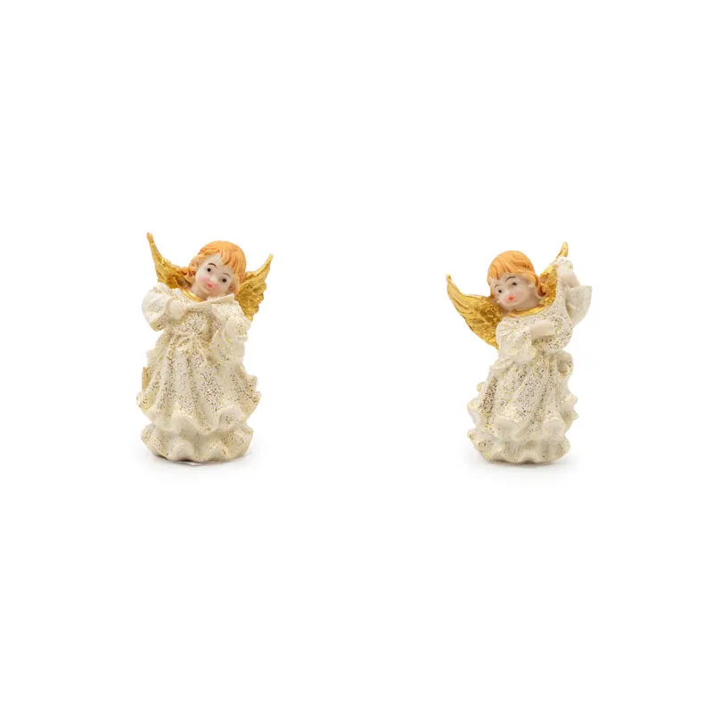 Angel z glasbilom in zaltimi krili, polimasa, 5x4x9cm, sort.