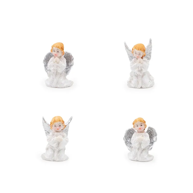Angel klečeč s srebrnimi krili, polimasa, 4x6cm, sort.