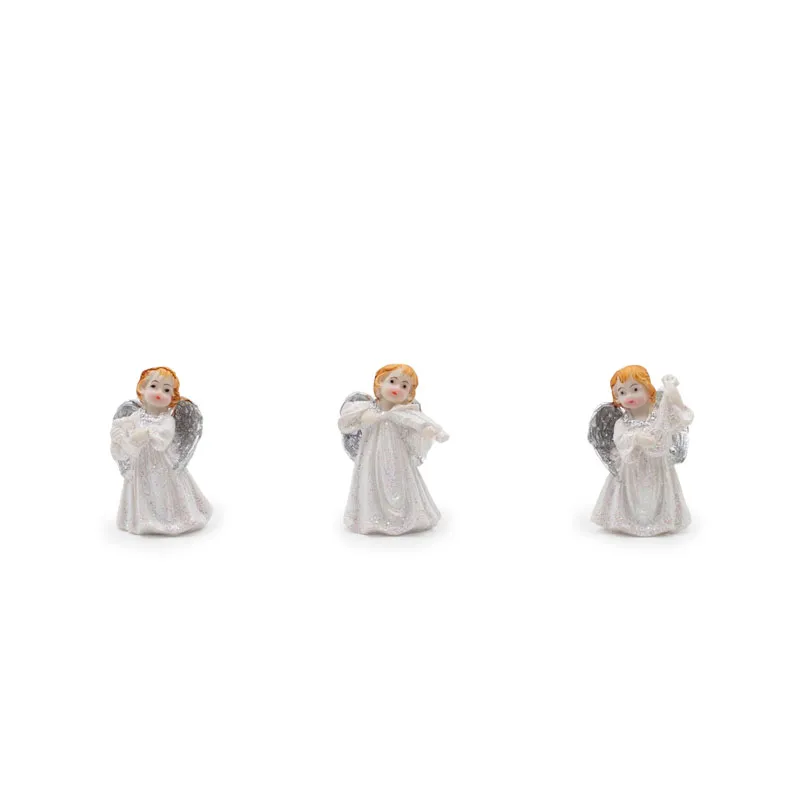 Angel z glasbilom in srebrnimi krili, polimasa, 4x8x7cm, sort.