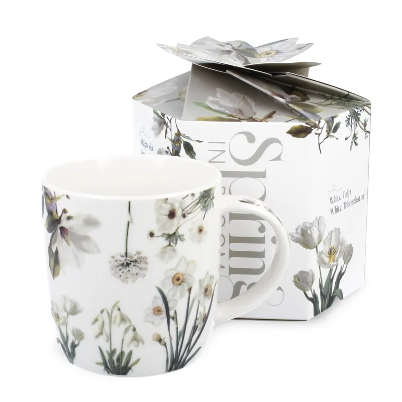 Skodelica belo cvetje, v darilni embalaži, "SPRING IN BLOOM",  390ml, new bone, 8.5cm