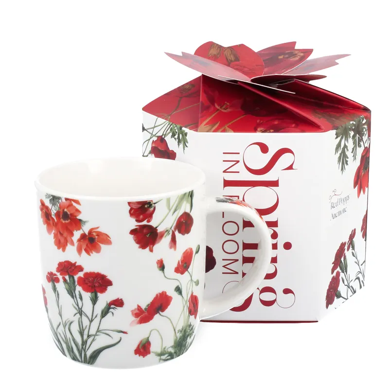 Skodelica rdeče cvetje, v darilni embalaži, "SPRING IN BLOOM",  390ml, new bone, 8.5cm