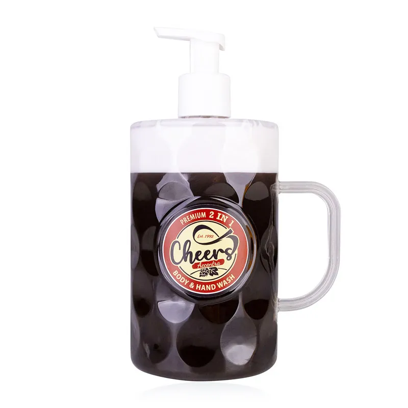 Milo tekoče za telo in roke, 2v1, CHEERS, 720ml, v dozirniku v obliki pivskega vrča s črnim pivom, z vonjem breze in cedra