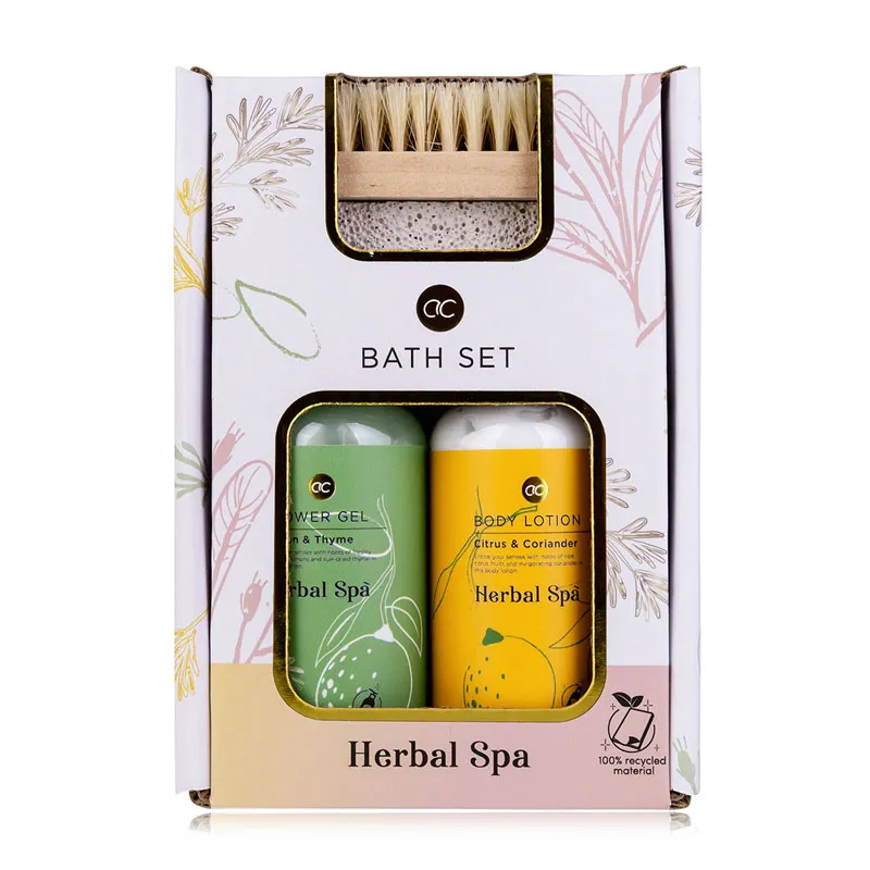 Kopalni set, 3/1, HERBAL SPA, (100ml gel za tuširanje z vonjem: Lemon & Thyme, 100ml losjon za teloo z vonjem: Citrus & Coriander, ktačka za nohte), v darilni embalaži
