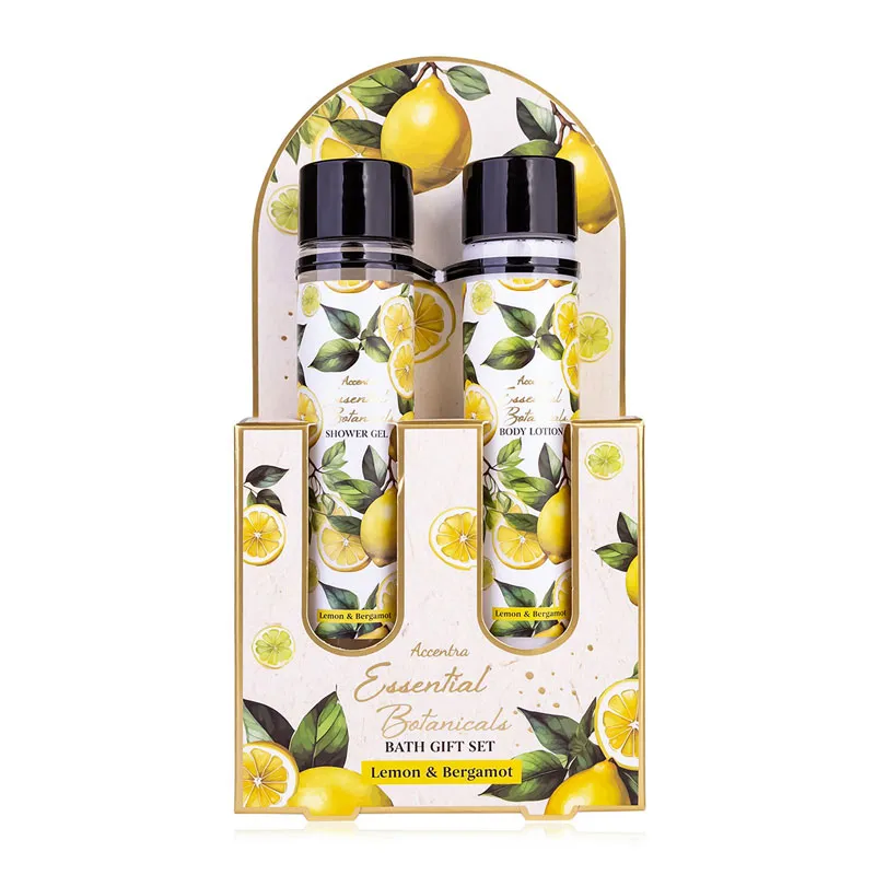 Kopalni set, ESSENTIAL BOTANICALS, (60ml gel za tuširanje, 60ml losjon za telo) z vonjem: Lemon & Bergamot, v darilni embalaži