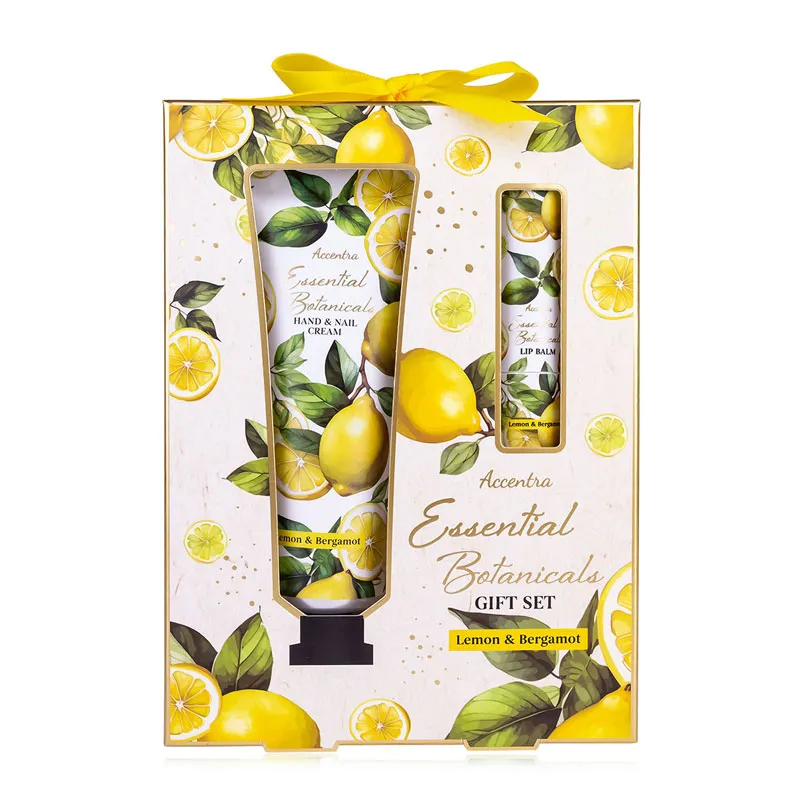 Set za nego telesa, ESSENTIAL BOTANICALS, (60ml krema za roke in nohte, 3.5g balzam za ustnice) z vonjem:Lemon & Bergamot, v darilni embalaži