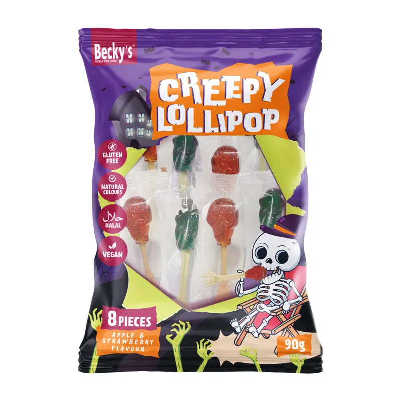 Lizalke Halloween, okus zeleno jabolko in jagode, 10kos, 90g
