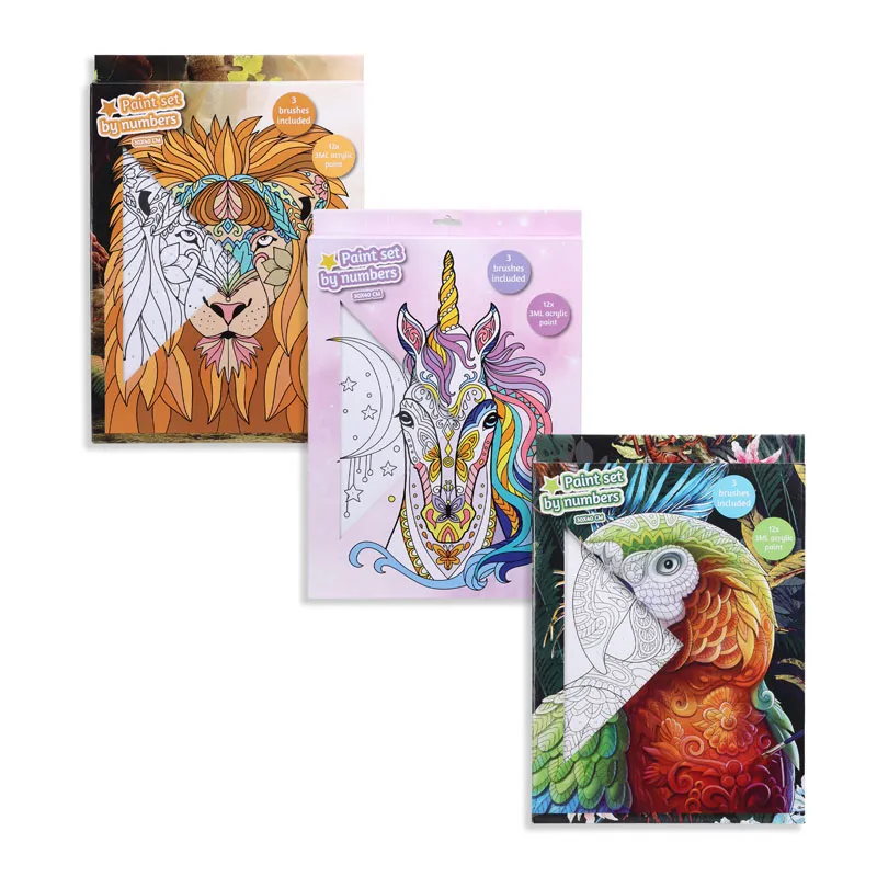 Set za ustvarjanje, (1x platno 30x40cm, 3x čopič, 12x3ml akrilna barva), sort.
