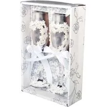 Kozarca za šampanjec poročna, srce s perlicami, v darilni škatli, 2/1, 5x22.5cm