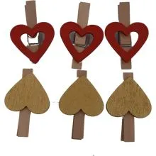 Srček lesen na ščipalki rdeč/zlat, 12x1.3x14.5cm