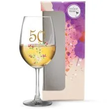 Kozarec za vino poslikan - cvet, 50let, 0.58l