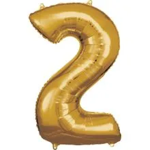 Balon napihljiv, "2", zlati, 40cm + palčka za napihnit