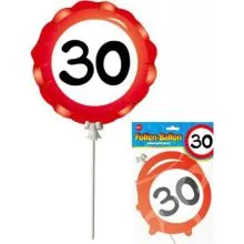 Balon na palčki, prometni znak, "30", samonapihljiv, 18cm, 3kom