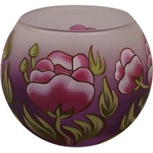 Svečnik steklen, okrogel, potonika, lila bel, 8 cm