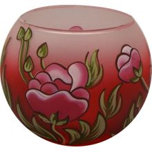 Svečnik steklen, okrogel, potonika, rdeče bel, 8 cm
