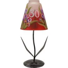 Svečnik steklen s kovinskim stojalom, iris, 30 let, rdeče bel, 27.5 cm