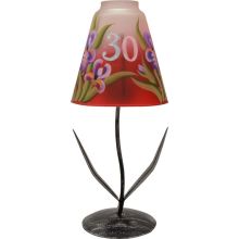 Svečnik steklen s kovinskim stojalom, iris, 30 let, rdeče bel, 27.5 cm
