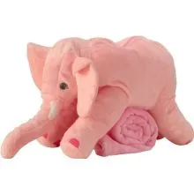 Plišasta igrača v obliki slona, roza, 45cm z otroško odejico, 80x100cm