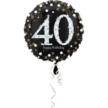 Balon napihljiv, za helij, Happy Birthday, "40", belo/zlate pikice, 45cm