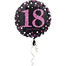 Balon napihljiv, za helij, Happy Birthday, "18", belo/roza pikice, 45cm