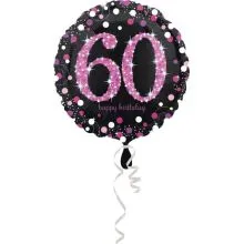 Balon napihljiv, za helij, Happy Birthday, "60", belo/roza pikice, 45cm