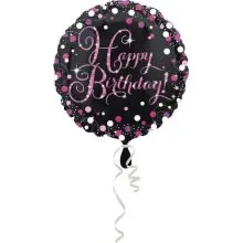 Balon napihljiv, za helij, Happy Birthday, belo/roza pikice, 45cm