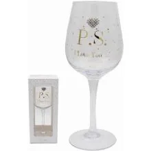 Kozarec za vino "P.S. I love you" s kamenčki v obliki srčka, v darilni embalaži