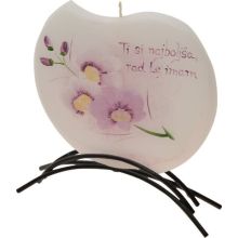 Sveča dišeča na stojalu, val orion lila - orhideja, ...rad te imam, 3D, v darilni embalaži, 14.5x13cm