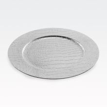 Krožnik dekorativen, srebrni z vzorcem, PVC, 33cm