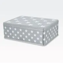 Škatla za kekse kvadratna, siva z zvezdami, 32.5x21.5x10cm
