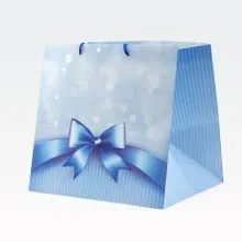 Vrečka za darila, modra s pentljo, 35x36x32cm