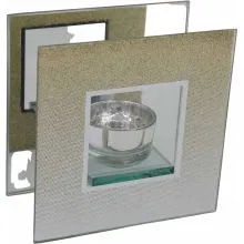 Svečnik steklen za 1 čajno lučko, z zlatimi bleščicami, 12x6.3x12cm