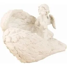 Angel v krilih iz polimase, s stekleno kroglo z led lučko, 11x15cm