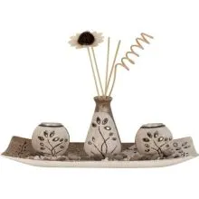 Dekorativni set, pladenj, vazica, dve stojali za čajno lučko, dekorativni kamenčki, 35x13cm