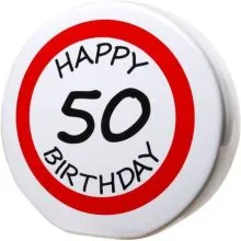 Hranilnik "Happy Birthday" prometni znak 50, keramika, 15cm