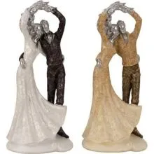 Poročni par iz polimase, zlat/srebrn, 34x15cm