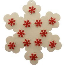 Božična snežinka iz filca, rdeče-bela, na leseni kljupici, 1 kom