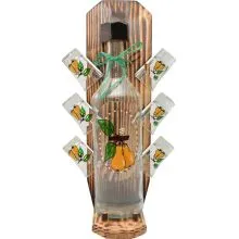 Steklenica za žganje na lesenem stojalu s 6 kozarci, motiv hruške, 20x40x15cm
