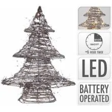 Božična jelka z biserčki, rjav ratan, z LED lučkami, 40LED, 50cm