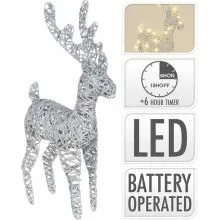 Jelenček srebrn, rafia, z LED lučkami, 50 LED, 45cm