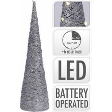 Stožec srebrn, rafia, z LED lučkami, 30LED, 60cm